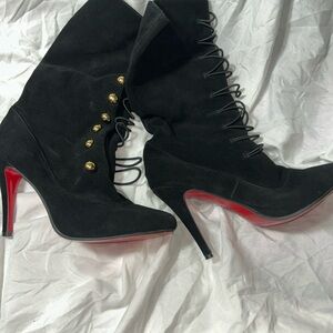 Christian Louboutin Black Heeled Boots with Red Soles